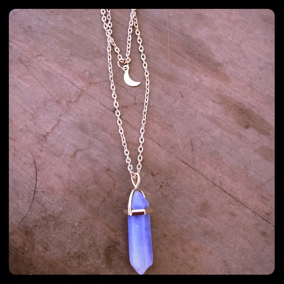 Blue Agate Moon layered Necklace - Picture 2 of 4